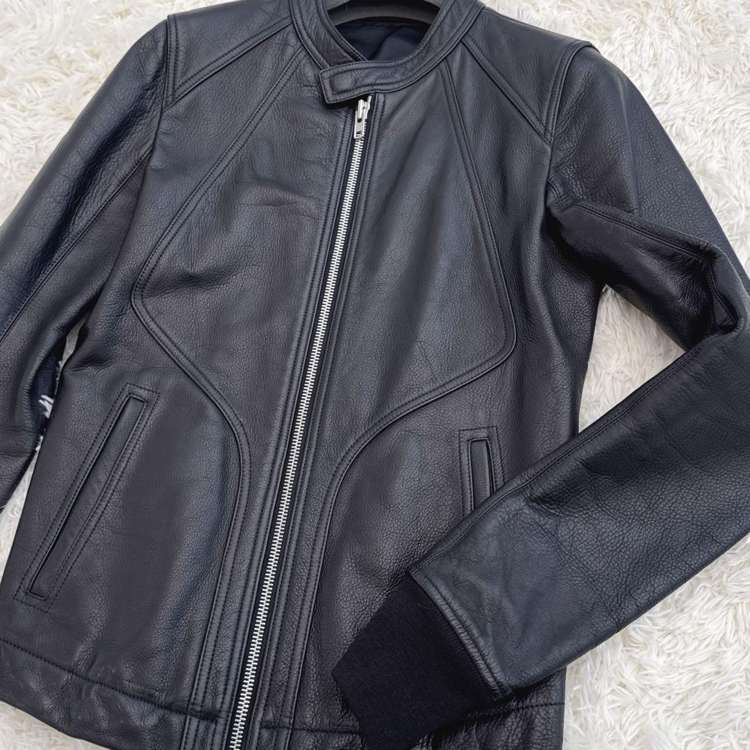 リックオウエンス インターシャ レザージャケット 牛革 ブラック 46 美品