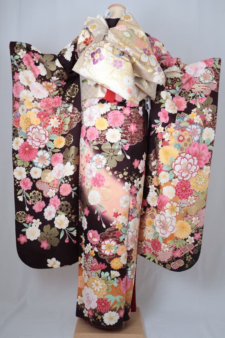 正絹　ブラウンの大人かわいい振袖セット　⑩