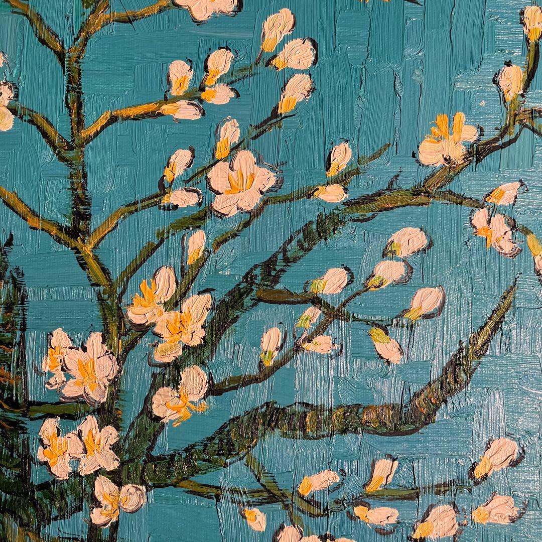 （大）手書き油絵 ゴッホ 花咲くアーモンドの枝 肉筆絵画 インテリア 油彩画