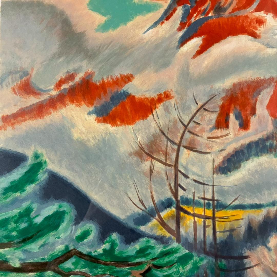 小山敬三「紅浅間」リトグラフ 直筆サイン・印章有 文化勲章受章作家 洋画家