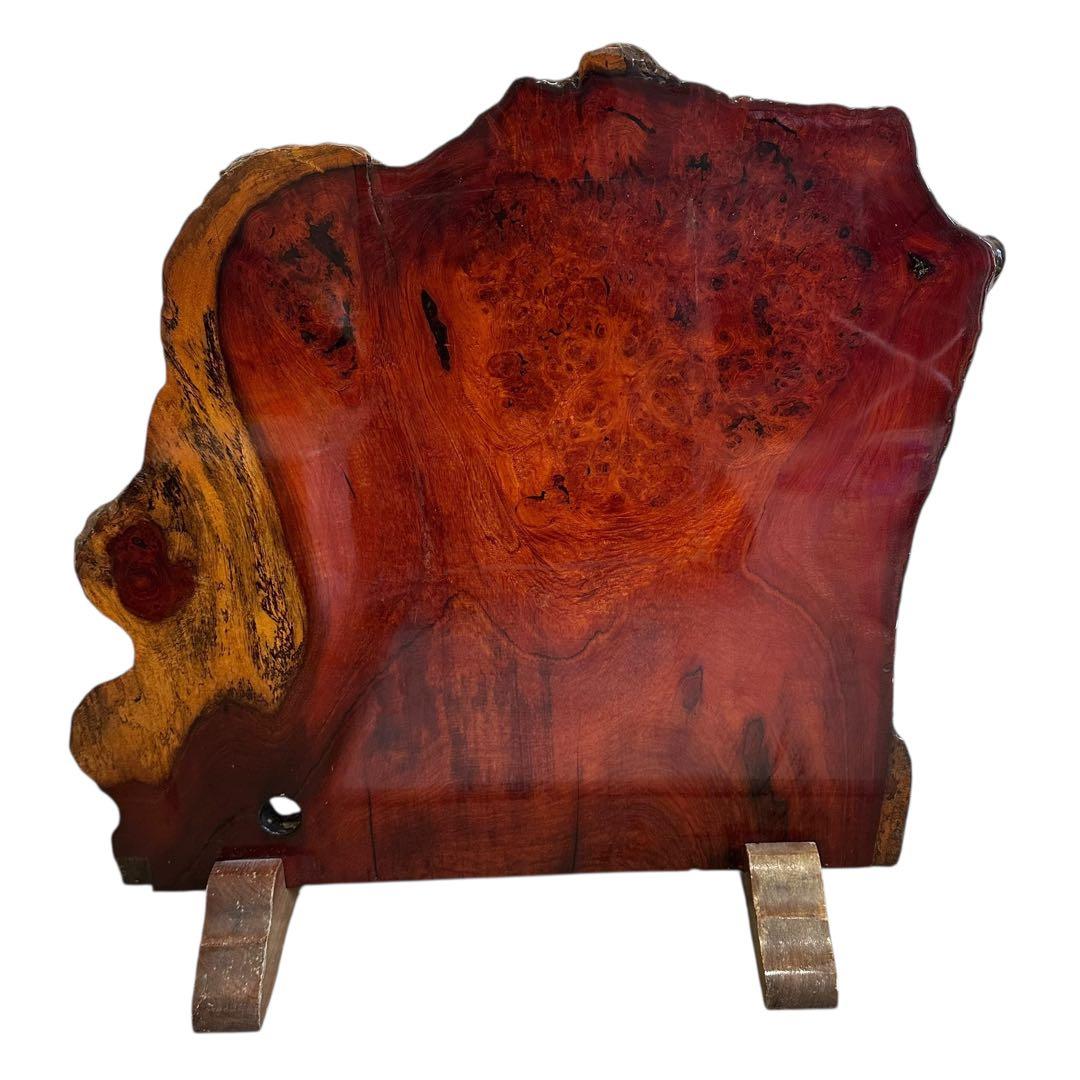 天然木 花梨　無垢材 一枚板 置物 オブジェ 飾り板 台座付き