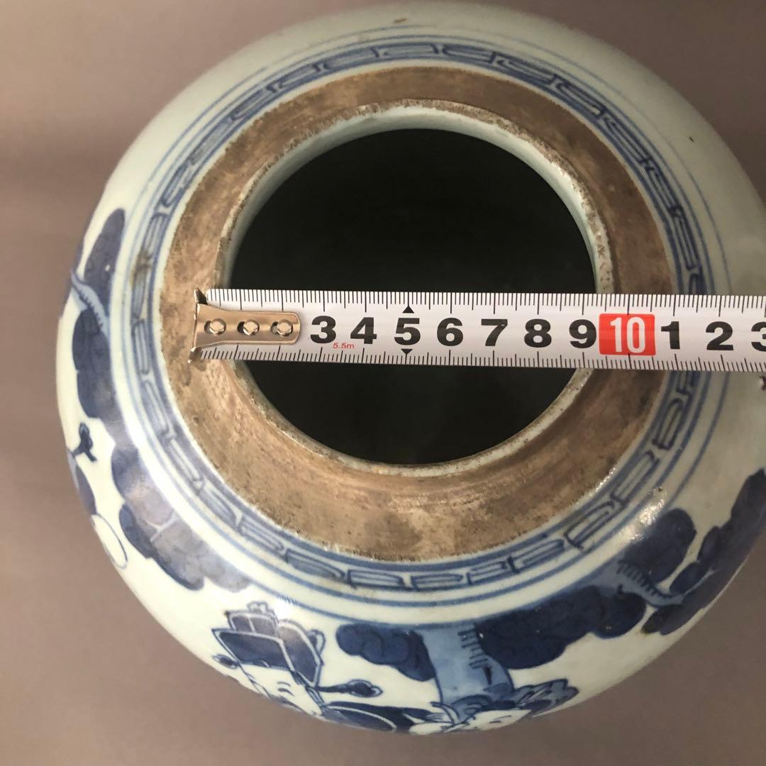 中国骨董　古美術　清朝道光　青花人物紋瓶　壺