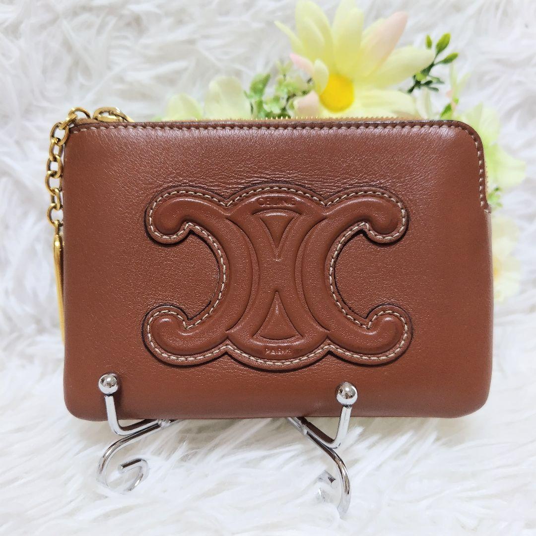 レア美品✨セリーヌ◇キュイルトリオンフケース　キーリング付きブラウン