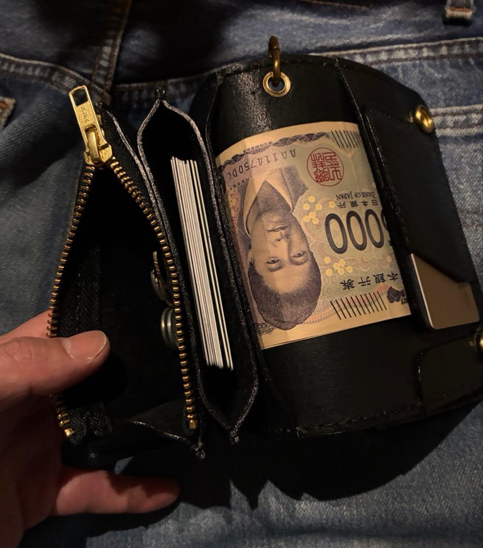 トラッカーウォレット　ミドルサイズ　国産姫路シボ革　シルバー925クロスボール