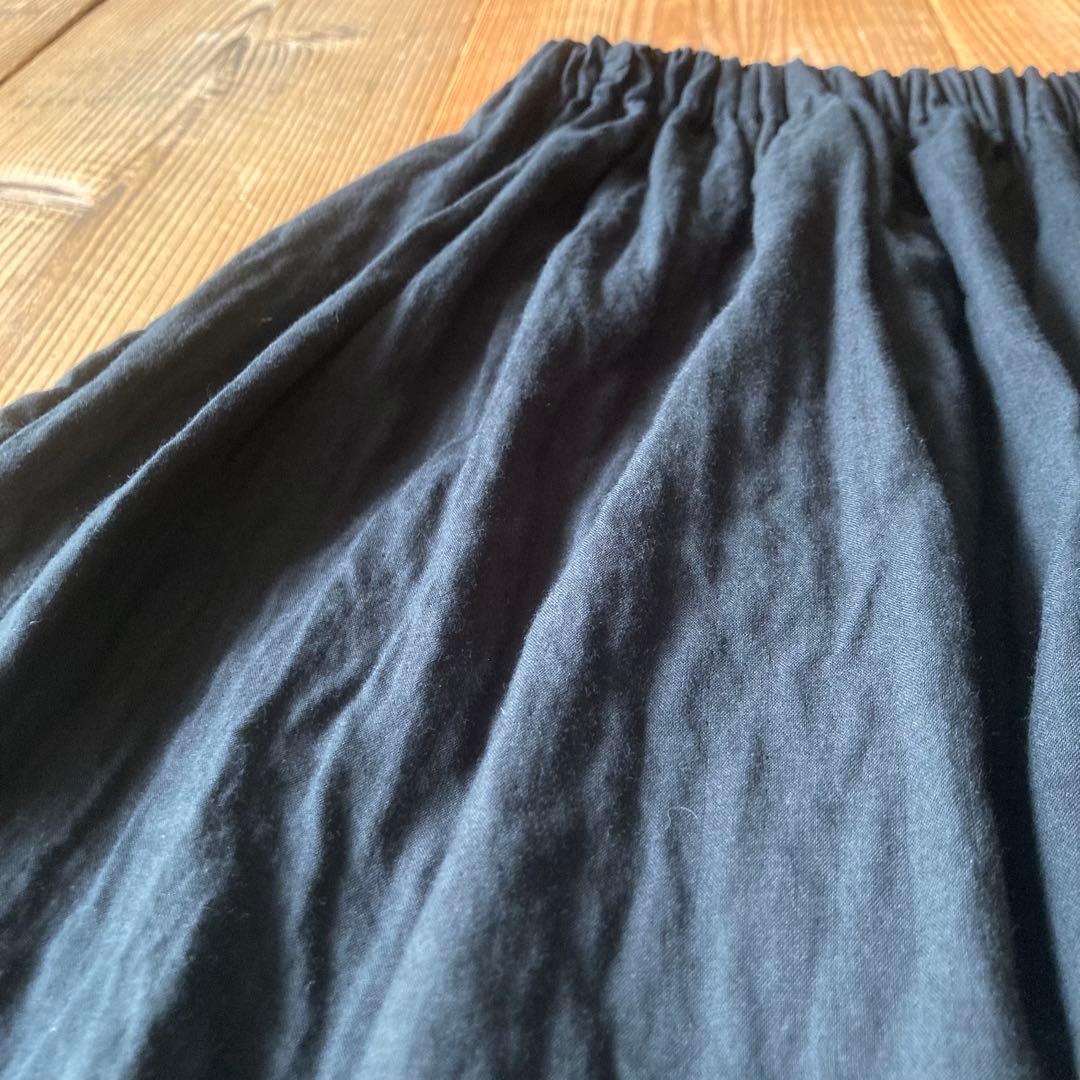 ゆったりシルエット ダブルガーゼ スカ—ト風 サルエルパンツ ブラック