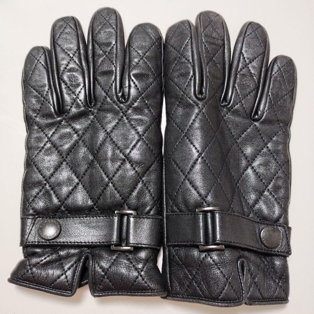 BURBERRYBLACKLABEL　黒 レザー 手袋　グローブ　キルティング