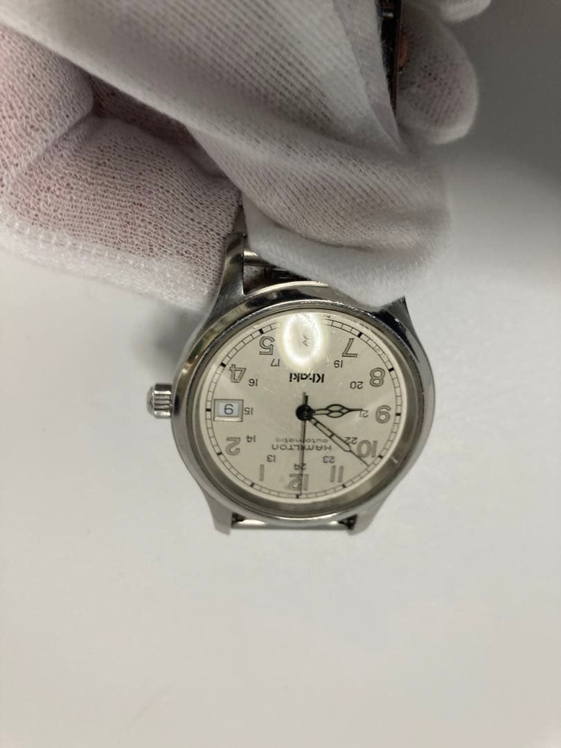 稼働済ハミルトンカーキ 9721B 自動巻きシルバ文字盤メンズ腕時計腕周16cm