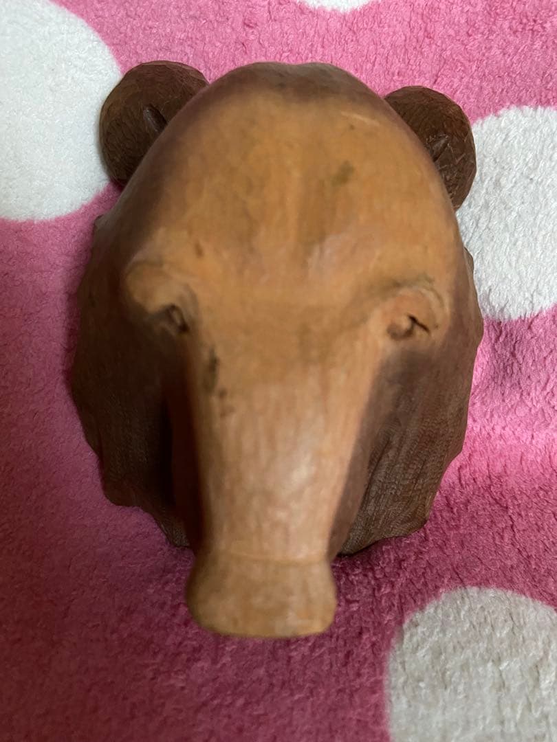 木製　木彫り熊顔マスク　彫刻