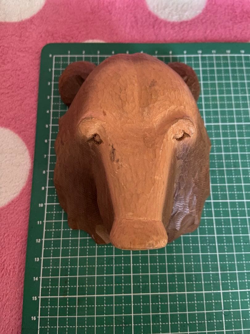 木製　木彫り熊顔マスク　彫刻