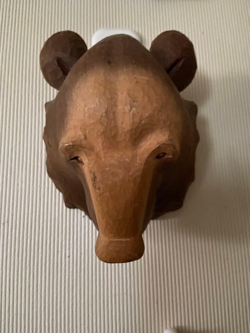 木製　木彫り熊顔マスク　彫刻