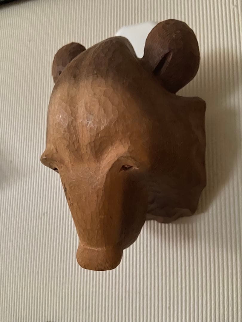 木製　木彫り熊顔マスク　彫刻
