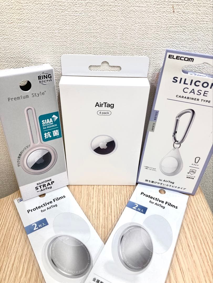 【新品】AirTag 4個入り 保護フィルム•シリコンストラップセット