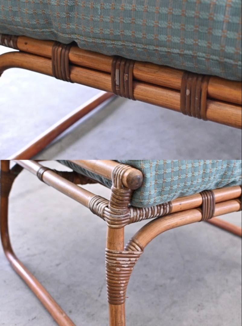 アンティーク　籐　ラタン製スツール オットマン　サイドチェア　ベンチ