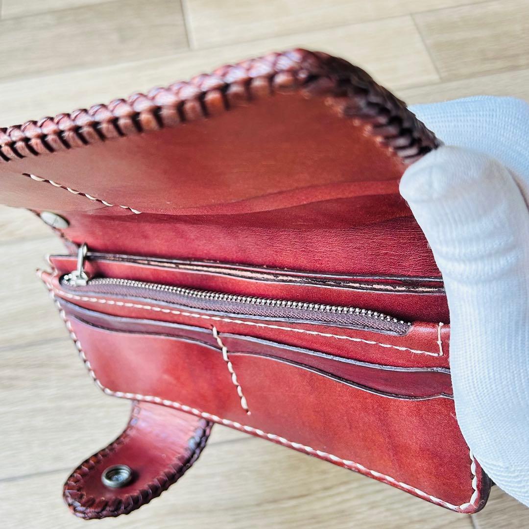 【新品】本革 牛革カービング バイカーズウォレット ハンドメイド メンズ 長財布