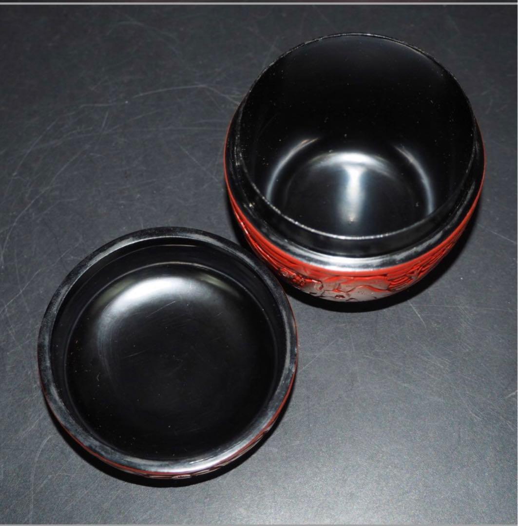 送料無料　時代物　山水楼閣紋堆朱棗　茶道具