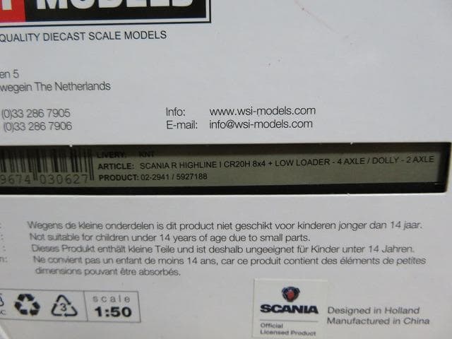 ミニカー WSI 1/50 Scania Lowloader 4ac Nooteboom