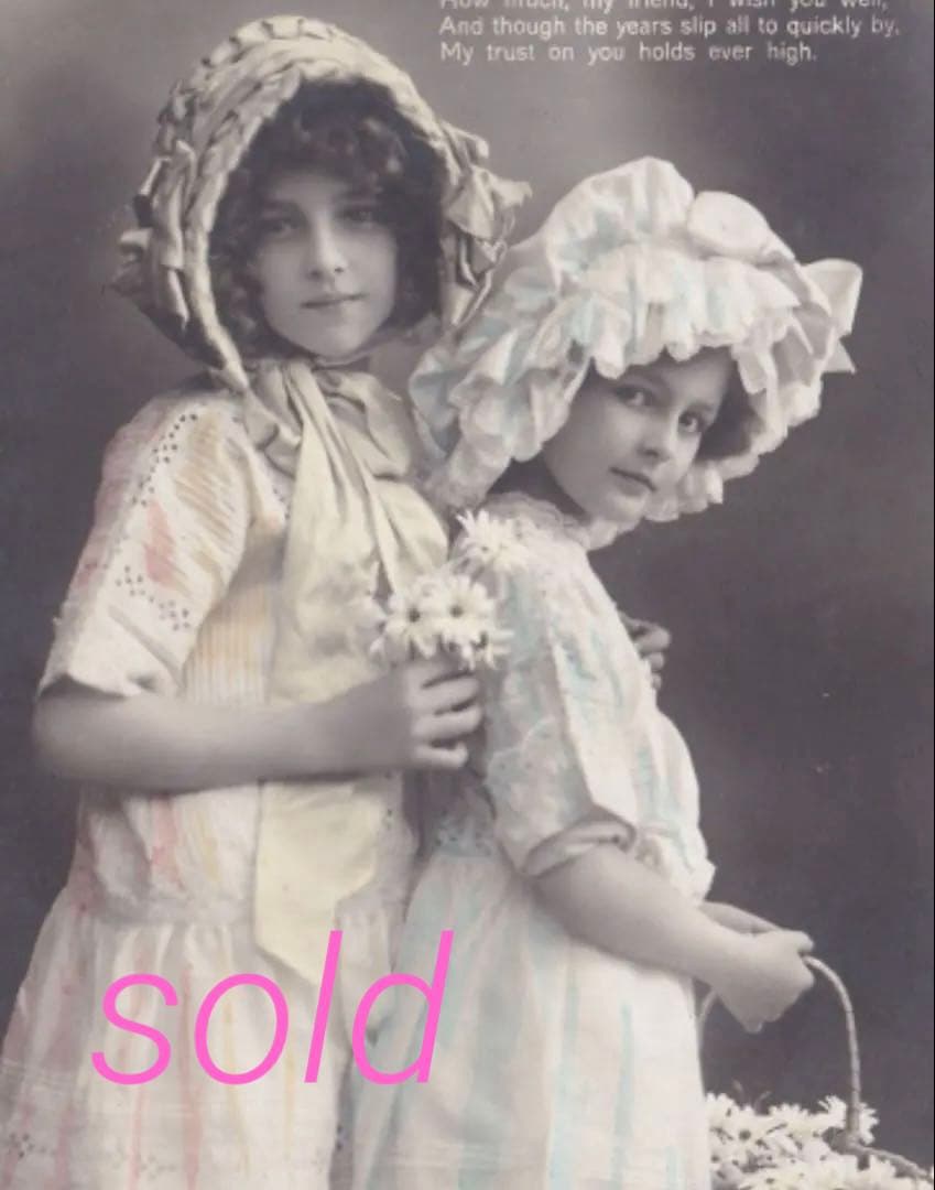 お取り置きフランスアンティークポストカード＊可愛い少女＊サラちゃんとエレンちゃん