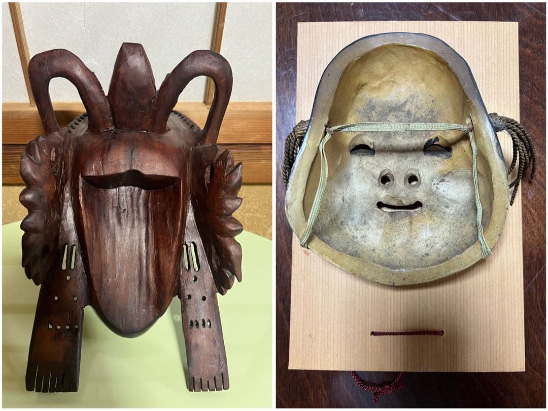 【O-1627】お面 能面 恵比寿 おかめ お多福 東南アジア 仏教 天狗 般若