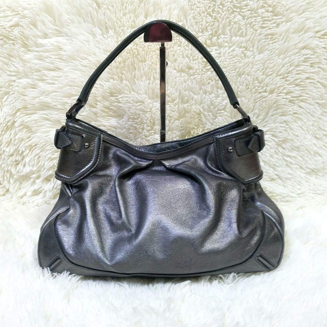 【美品】BURBERRY ワンショルダーバッグ レザー メタリックグレー 肩掛け