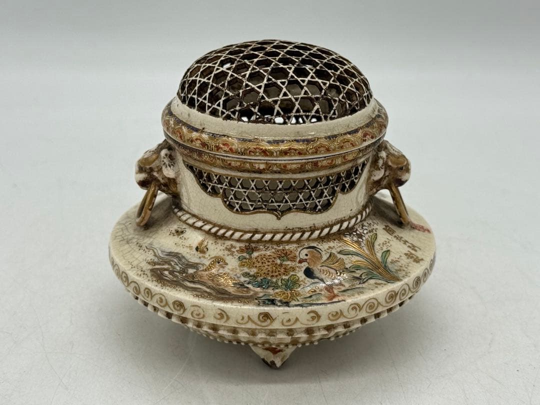 本薩摩　ろう空蓋香炉　陶山別製　堀画　共箱　送料込み250621