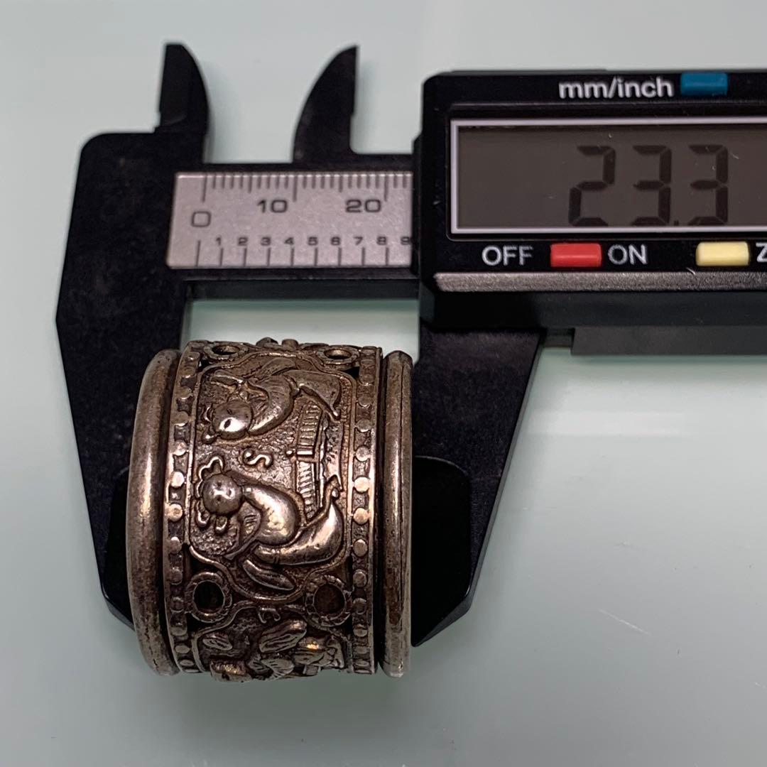 旧蔵　模様 扳指&指輪　清国　「光緒·元寶·足銀」銘　吉祥紋人物細工彫刻　時代物