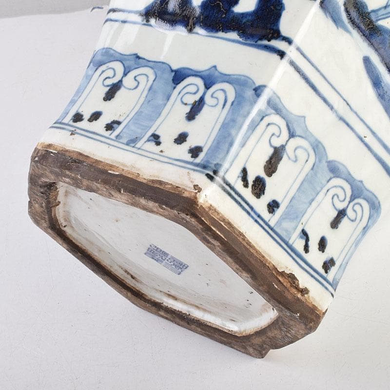 中国　大清乾隆年製　青花花文　六角大瓶　花瓶　壺　D　8941A