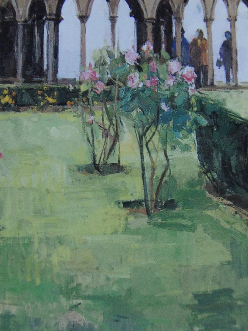 櫻田久美、【回廊のある庭】、希少な額装用画集より、新品額装付、状態良好