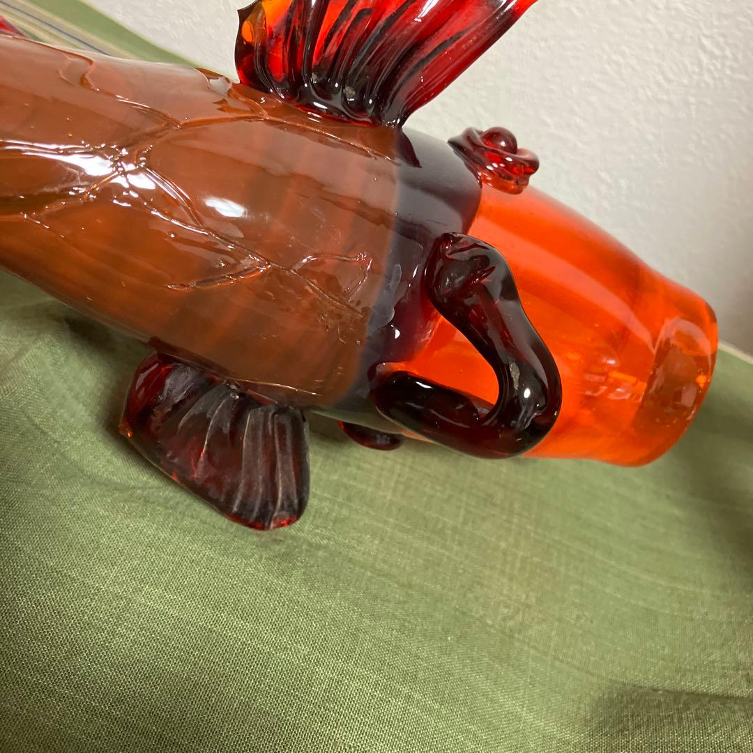 置物　古ガラス　鯉　古美術