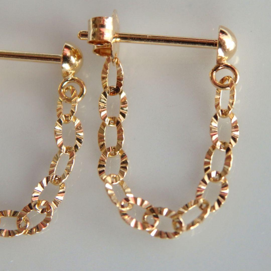 kakeibo　k18ピアス　キラキラペタルチェーン　フープピアス