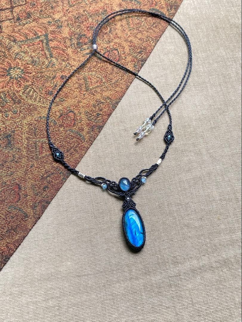 ラブラドライト　アクアマリン　マクラメネックレス