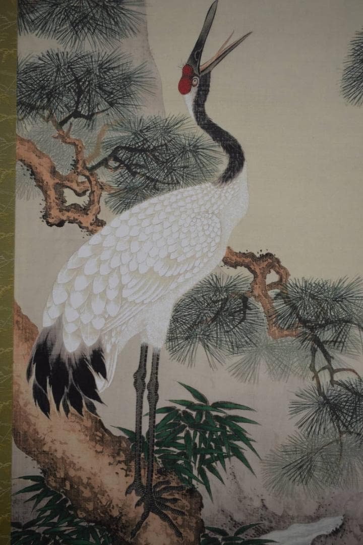 複製/南宋画の先駆者/南蘋派/熊代熊斐/松鶴/美品/工芸/布袋屋掛軸HG-869