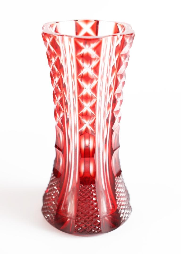 島津薩摩切子 花瓶 色被せガラス 薩摩ガラス 共箱