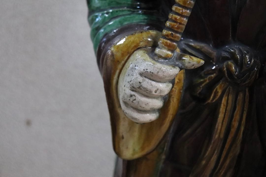 中国　清時代初期　三彩持笛少女像　アンティーク　送料込み0207