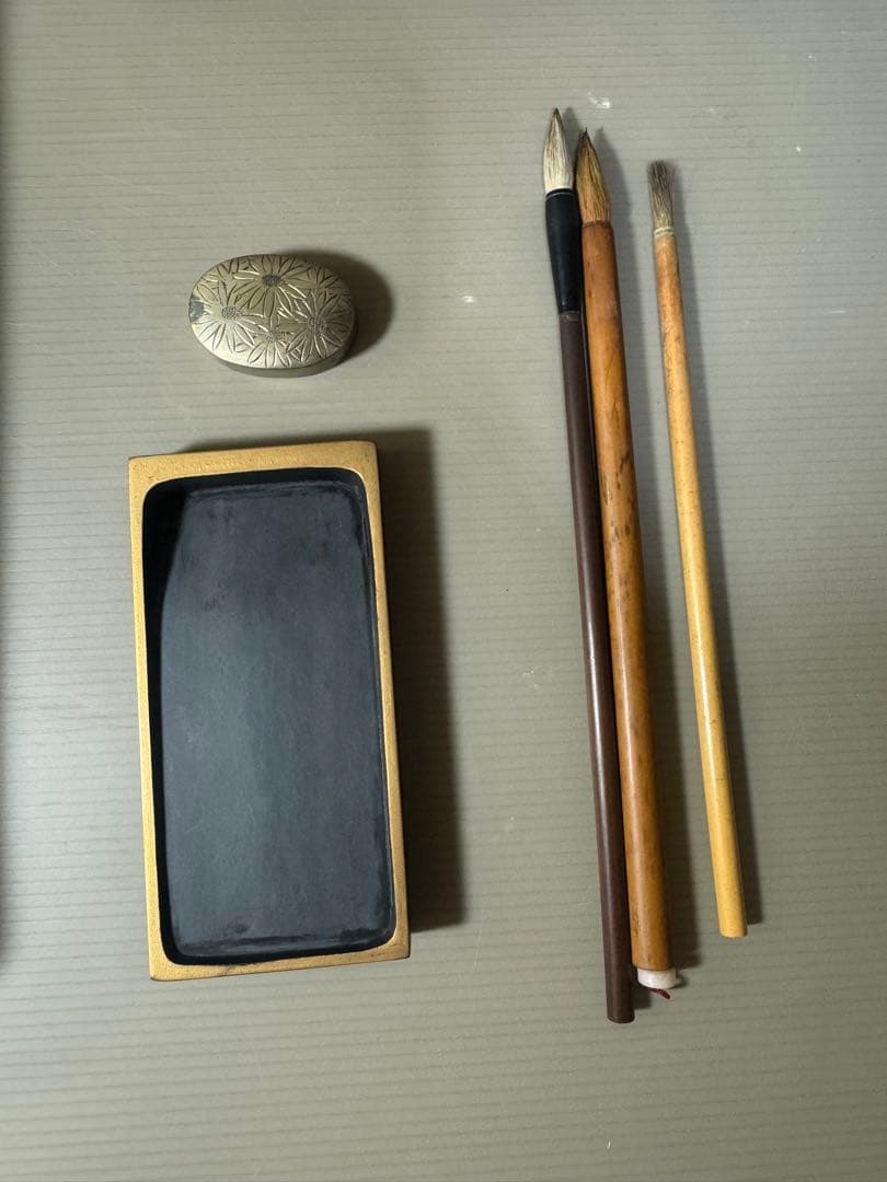 2365 草花蒔絵 硯箱 平安楊光堂作　書道具