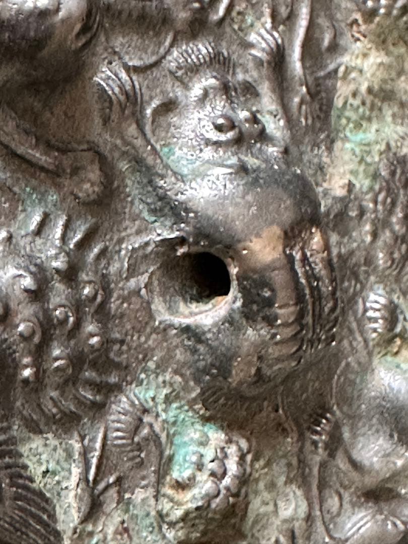 中国美術　【海獣葡萄鏡】　古鏡 円鏡 漢鏡　箱付　唐物 時代物　直径約15cm