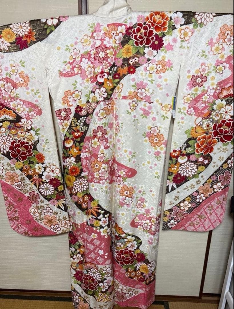 白 橘 花々 振袖 身丈152
