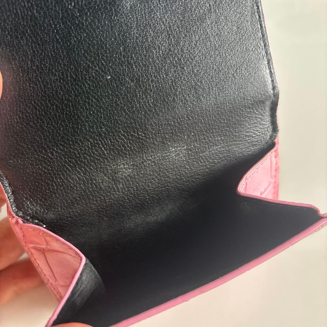 【美品】バレンシアガ 三つ折財布 ピンク クロコ エブリデイ レディース