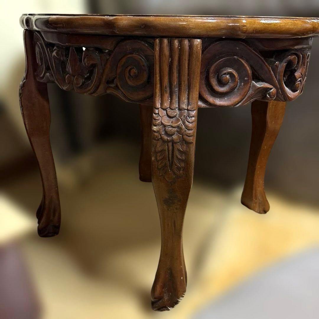 サイドテーブル 木彫り 大理石 テーブル アンティーク