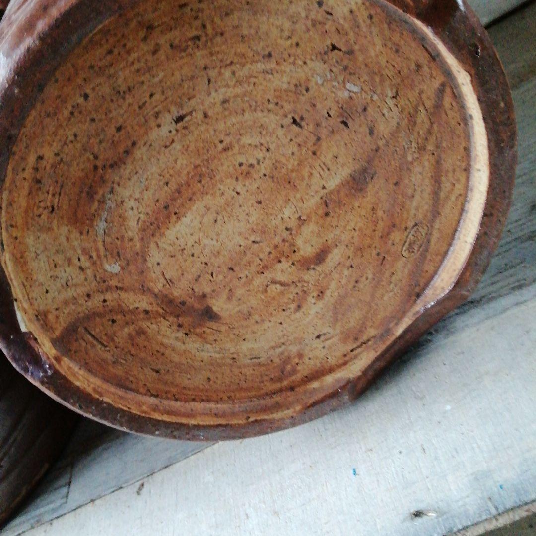 瀬戸焼　加藤春二　柿釉火鉢一対　20.5cm　大正～昭和初期