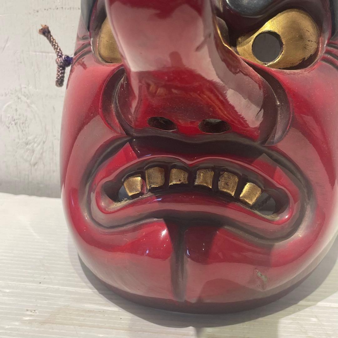 天狗 お面 壁掛け　木彫　時代　木彫り　小天狗　清巴　魔除け　縁起物　鬼面