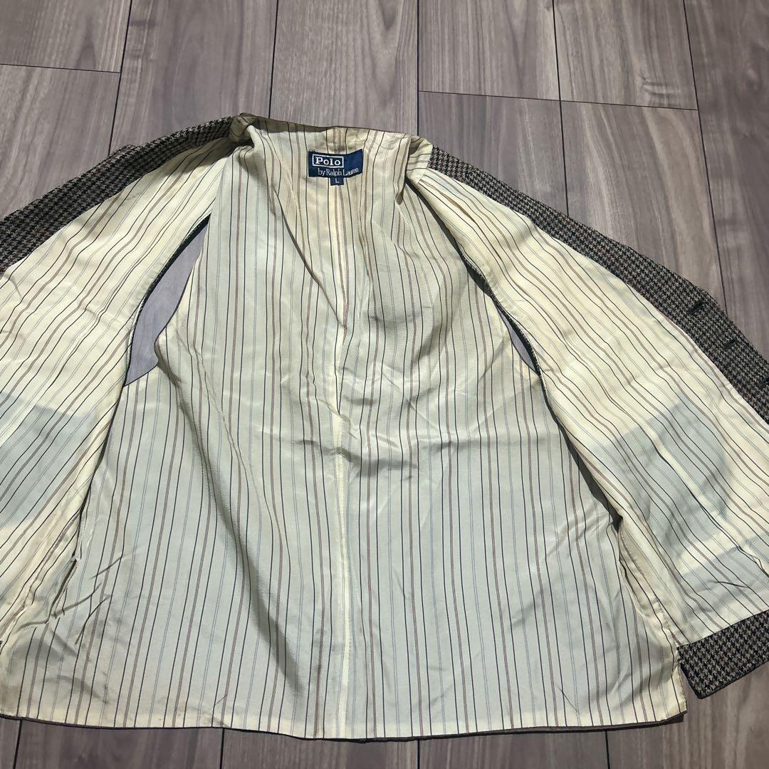 90s ラルフローレン　ツイードベスト　千鳥格子　ウール100 ブラウン　L