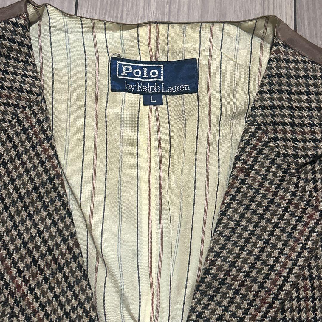 90s ラルフローレン　ツイードベスト　千鳥格子　ウール100 ブラウン　L