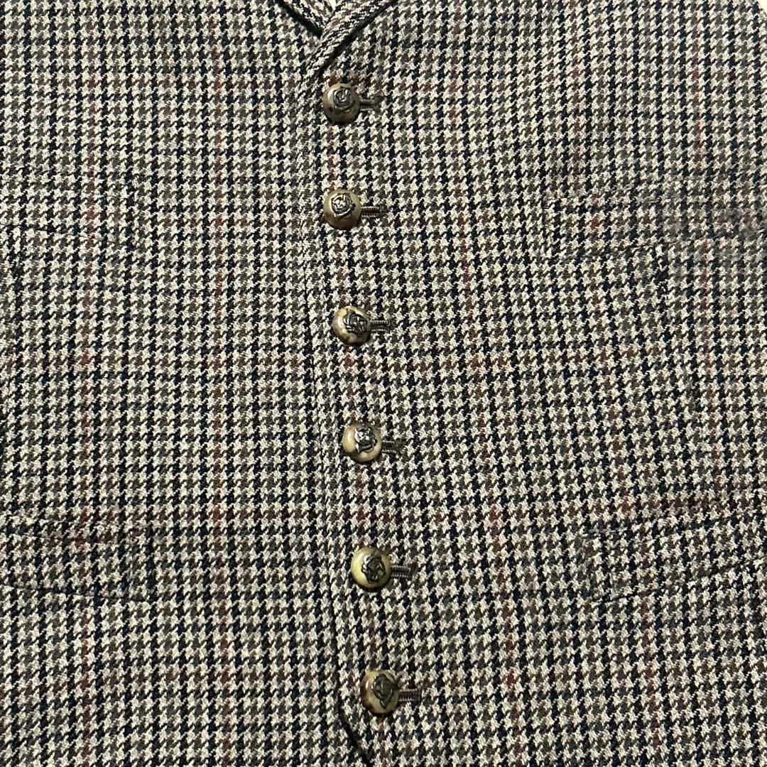 90s ラルフローレン　ツイードベスト　千鳥格子　ウール100 ブラウン　L