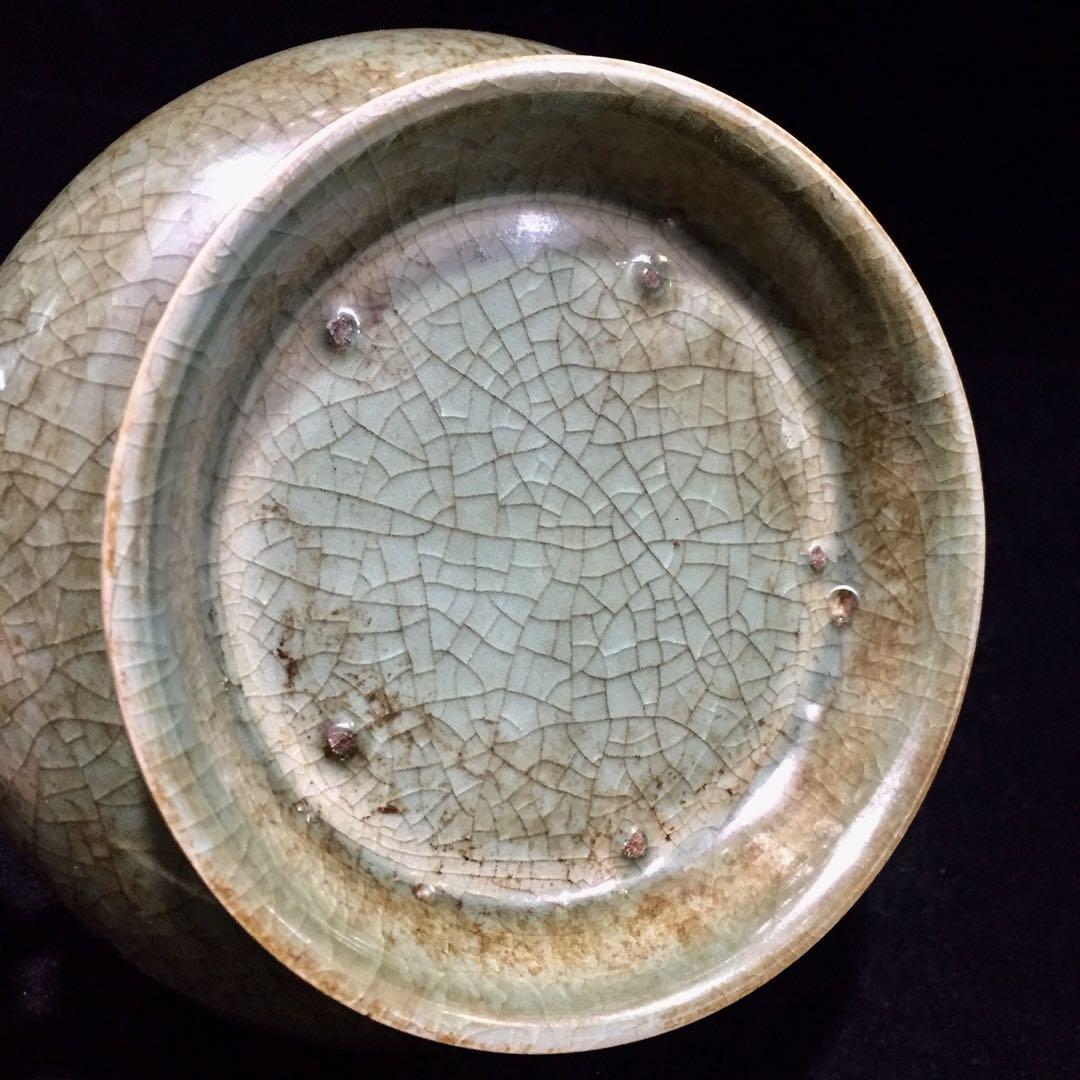 文房具　雙耳香爐 宋時代　汝窯 陶器　冰裂纹 貫入