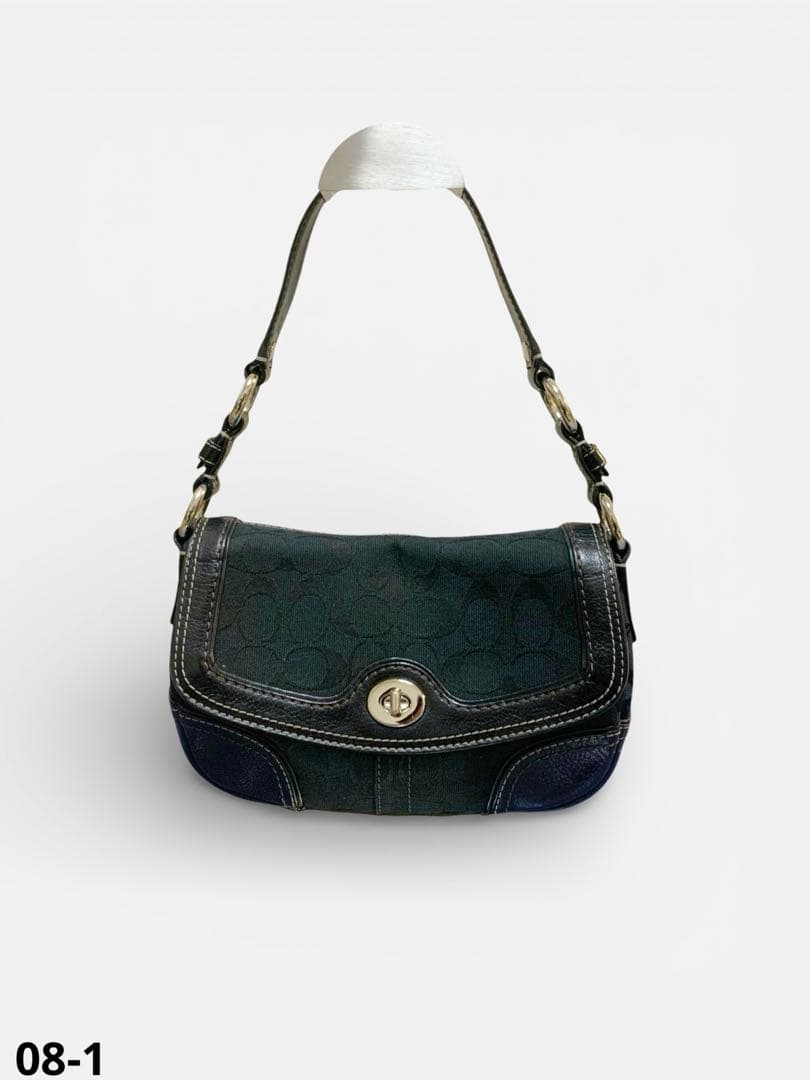 【美品】COACH コーチ　ターンロック　ワンショルダー　キャンパス　レザー　黒