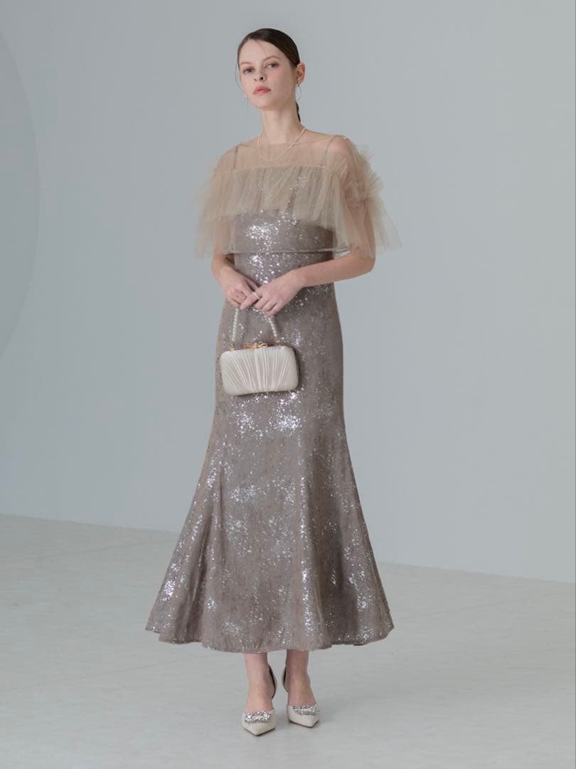 チュールフリルボレロペイントマーメイドワンピースドレス結婚式二次会成人式