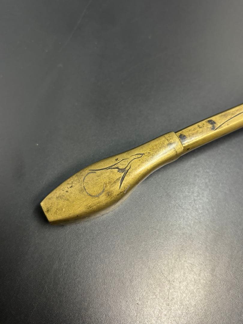 【希少品】陽白草文様一体型矢立 真鍮 アンティーク 矢立 骨董品