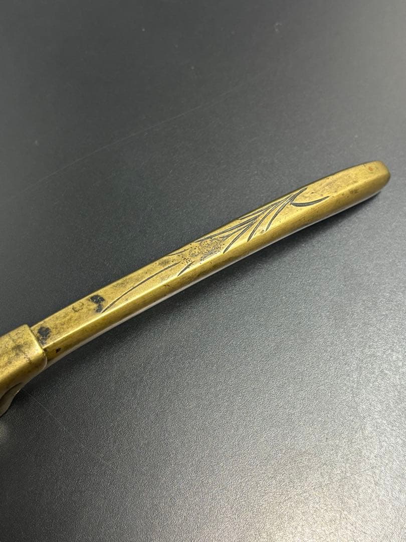 【希少品】陽白草文様一体型矢立 真鍮 アンティーク 矢立 骨董品