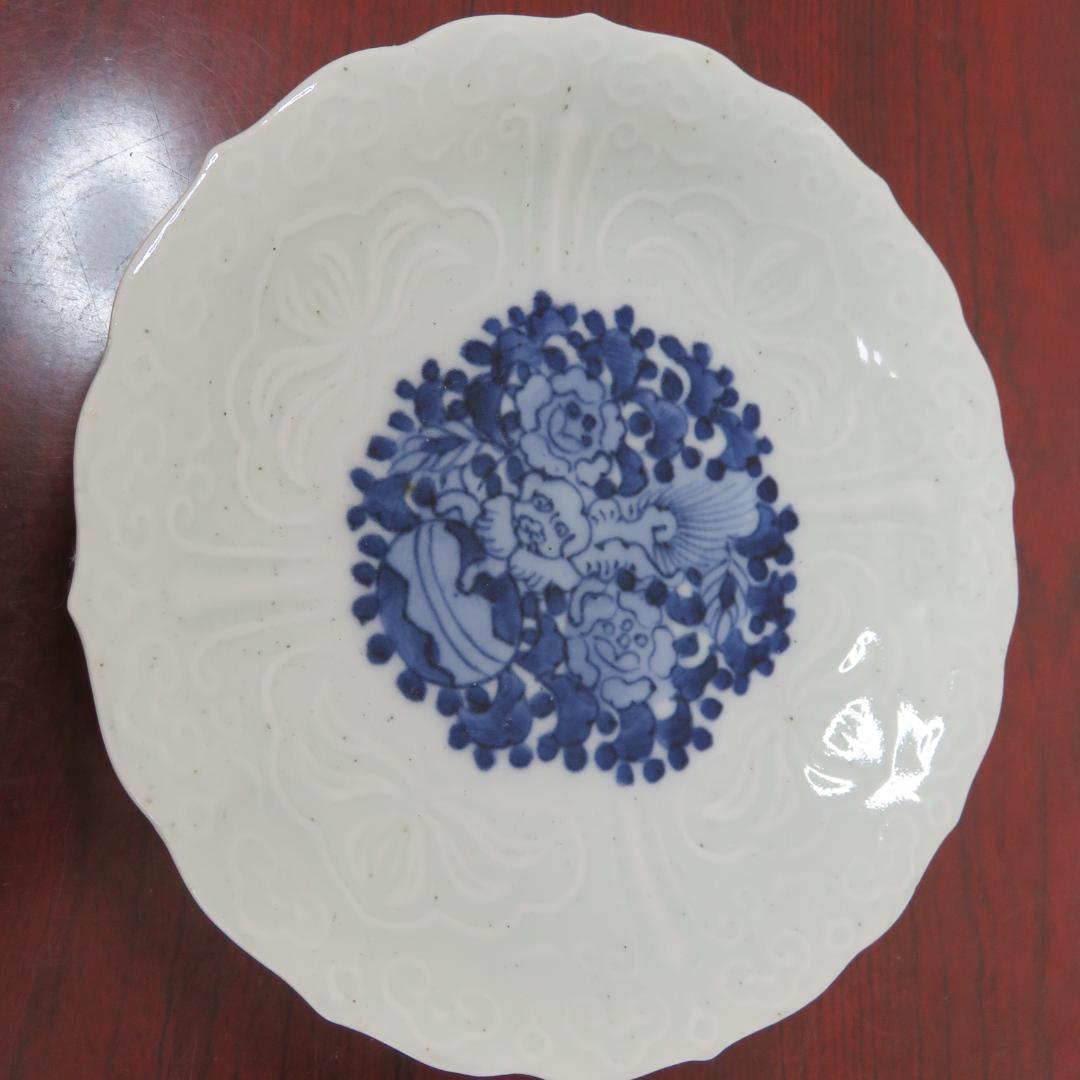 中皿 5枚 染付 獅子 古染付 窯傷 美品