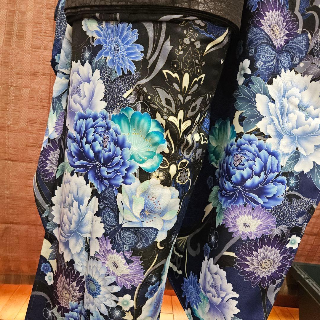 ブラック×ターコイズブルー振り袖　未使用